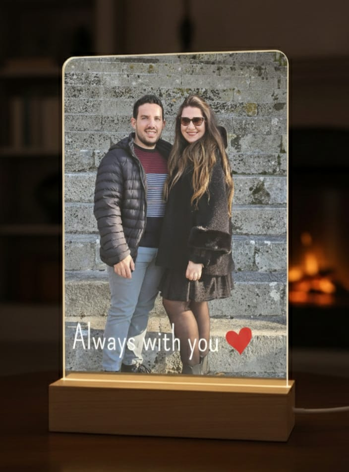 Lampada Luminosa con foto con base in legno