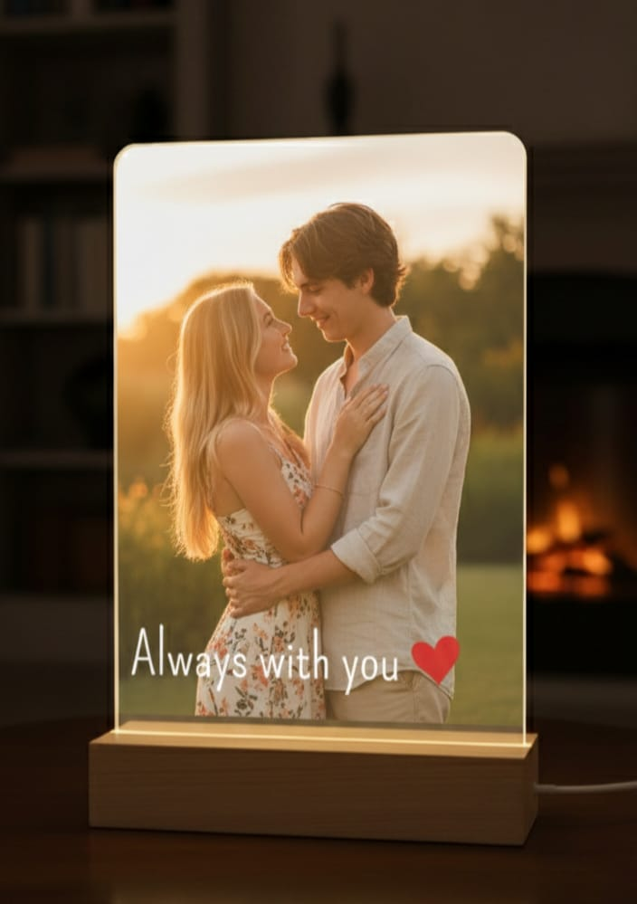 Lampada Luminosa con foto con base in legno